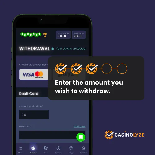 Filling out the withdrawal details at Jeffbet