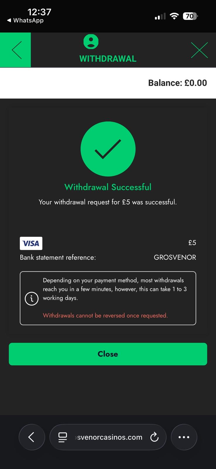 Visa withdrawal test request time at Grosvenor