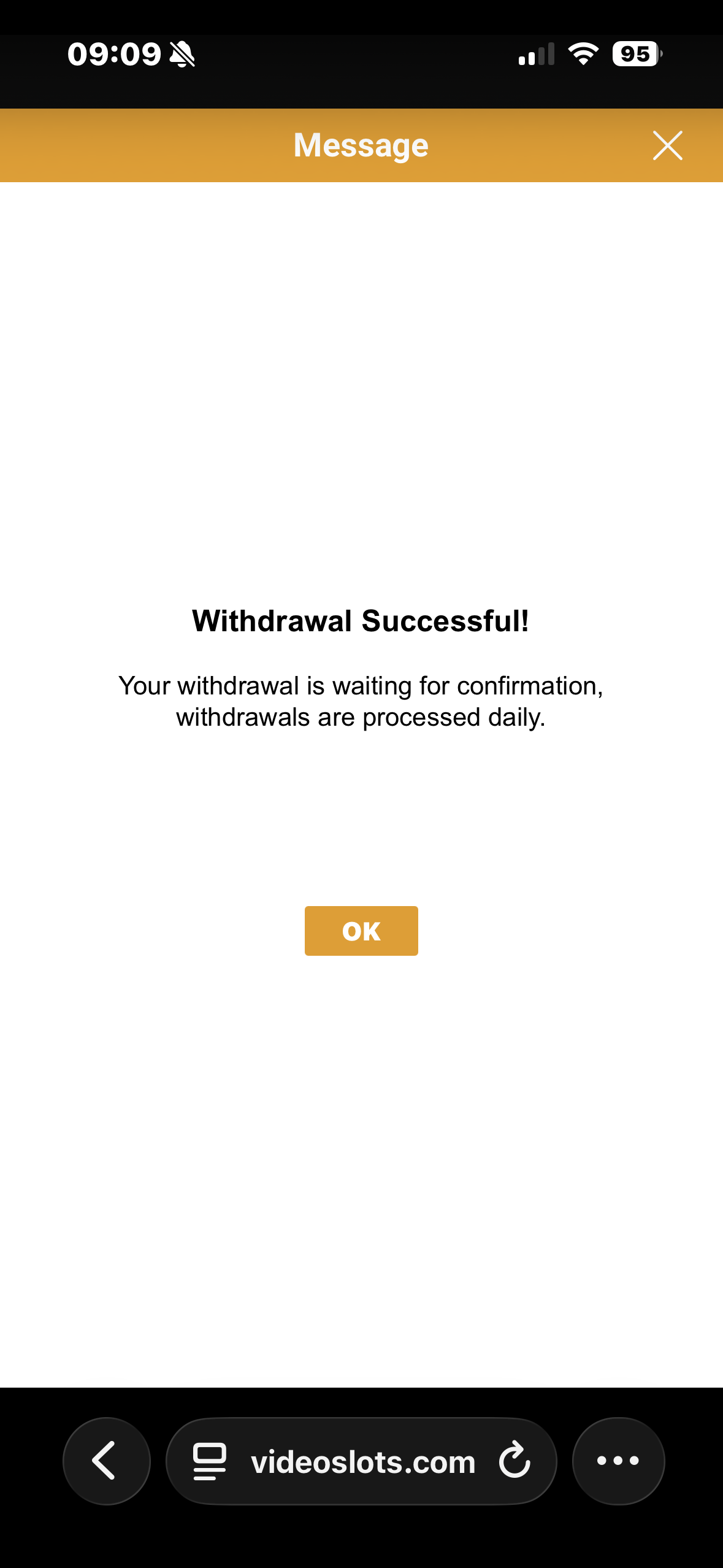 videoslots withdrawal 1