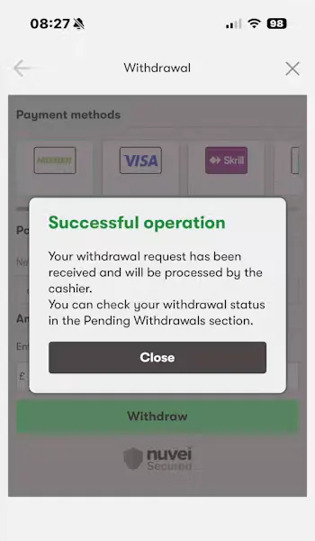 Neteller test withdrawal requested at 10bet