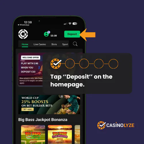 Finding the deposit button at Grosvenor Casino