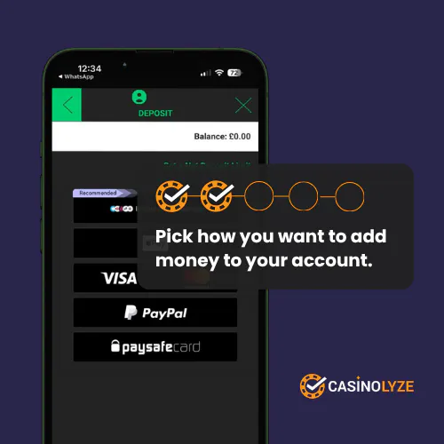 Selecting a deposit method at Grosvenor Casino