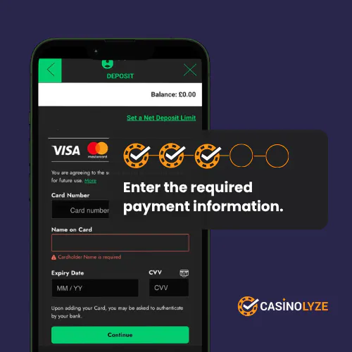 Entering the required payment information at Grosvenor Casino
