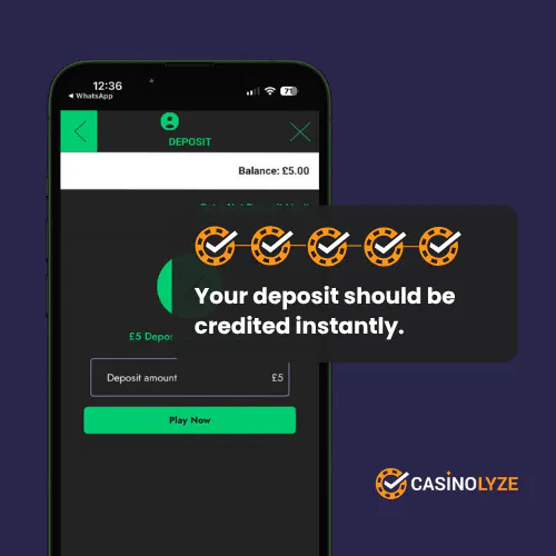Successful deposit at Grosvenor Casino