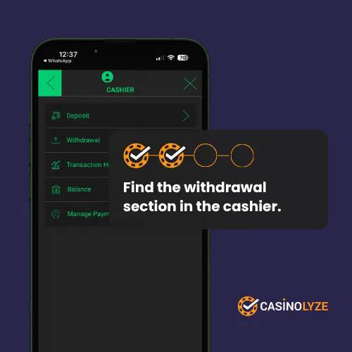 Opening the withdrawal section at Grosvenor Casino