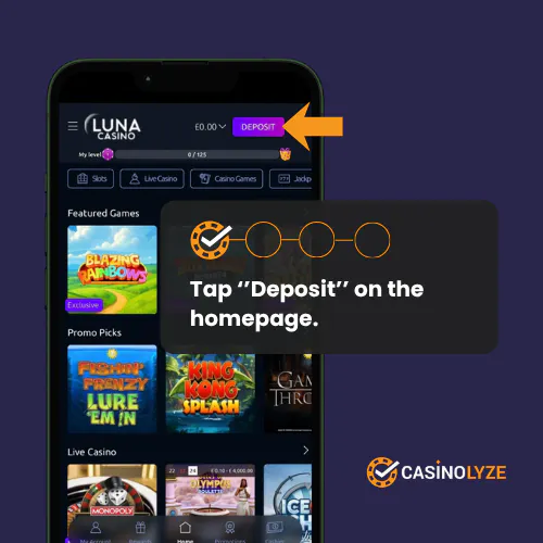 Finding the deposit button at Luna Casino