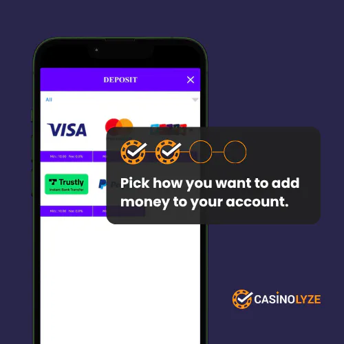 Selecting a deposit method at Luna Casino
