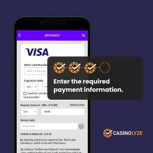 Entering the required deposit information at Luna Casino