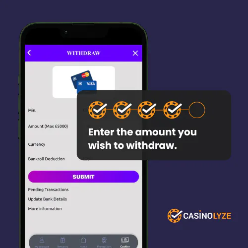 Entering the withdrawal amount at Luna Casino