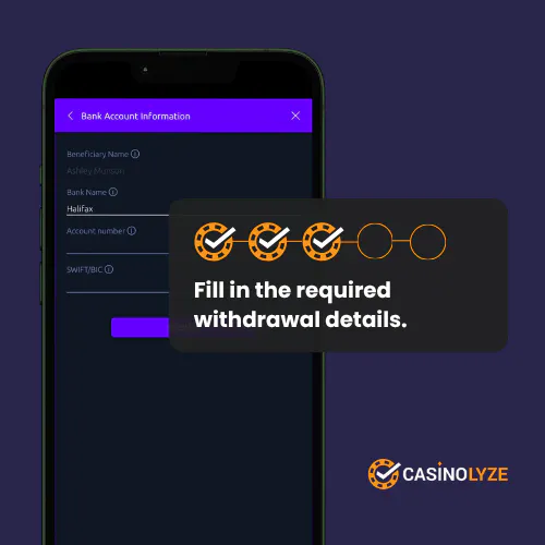 Filling in the required withdrawal details at Luna Casino