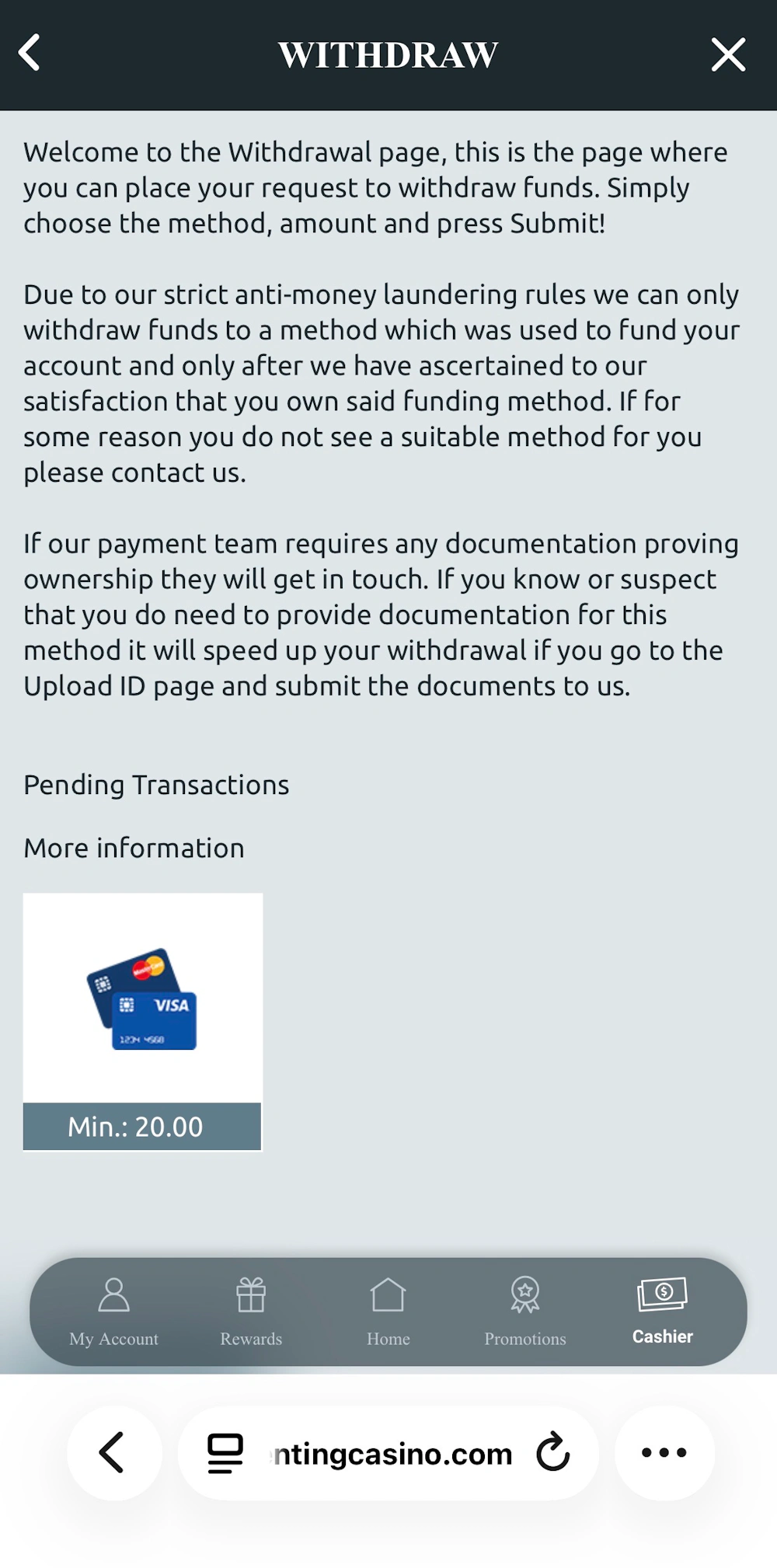 Genting Casino withdrawal section