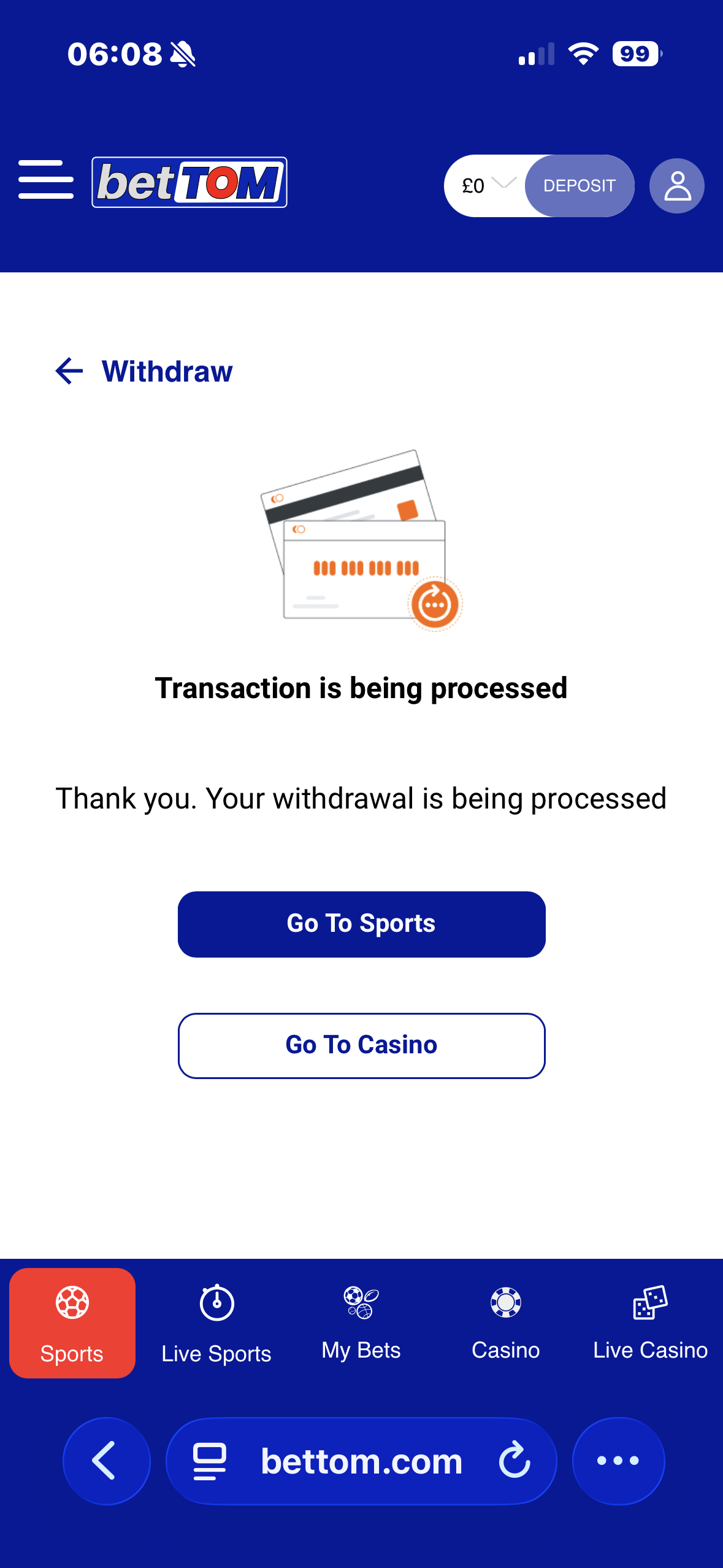 Visa withdrawal test request time at Bettom