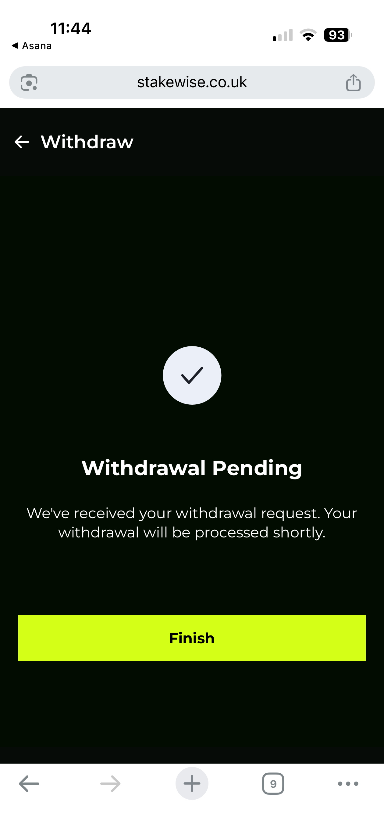 Stakewise Visa withdrawal test request time