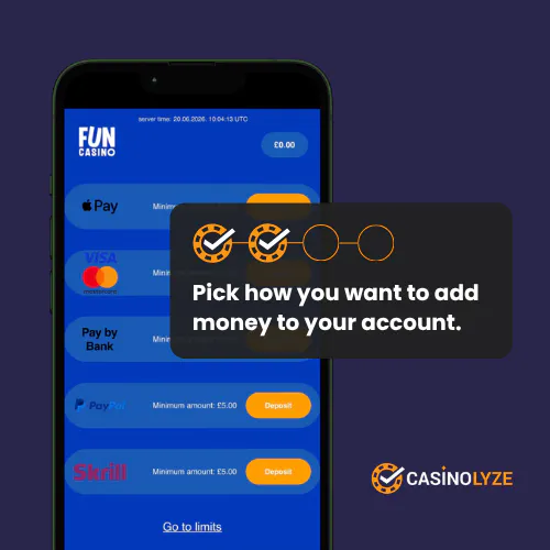 Selecting the deposit method at Fun Casino