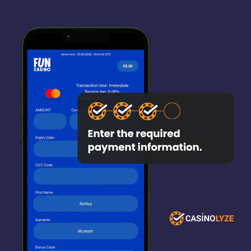 Entering the required deposit information at Fun Casino