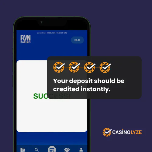 Successful Fun Casino deposit confirmation screen