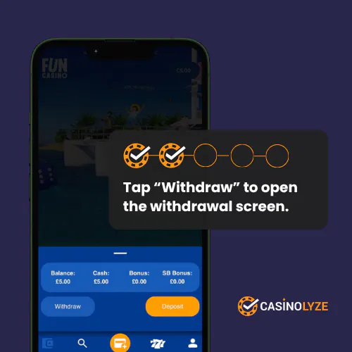 Finding the withdrawal screen at Fun Casino