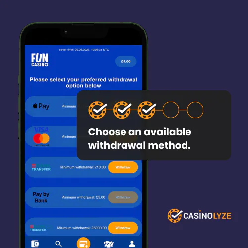 Selecting a withdrawal method at Fun Casino