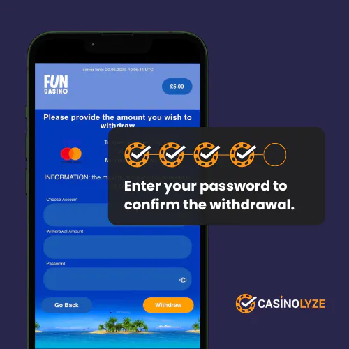 Confirming Fun Casino withdrawal with the password