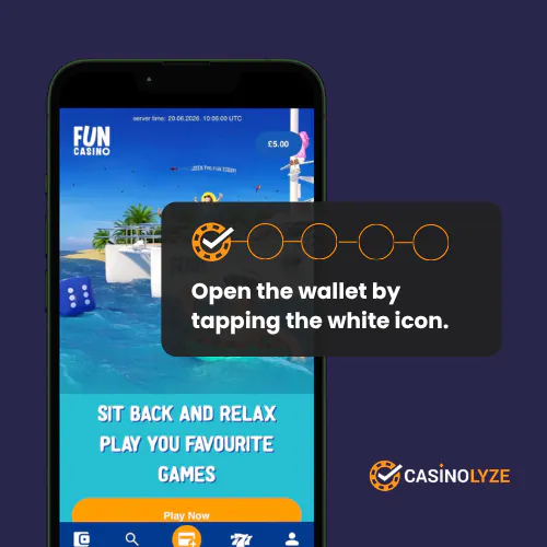 Opening the Fun Casino wallet for withdrawal 