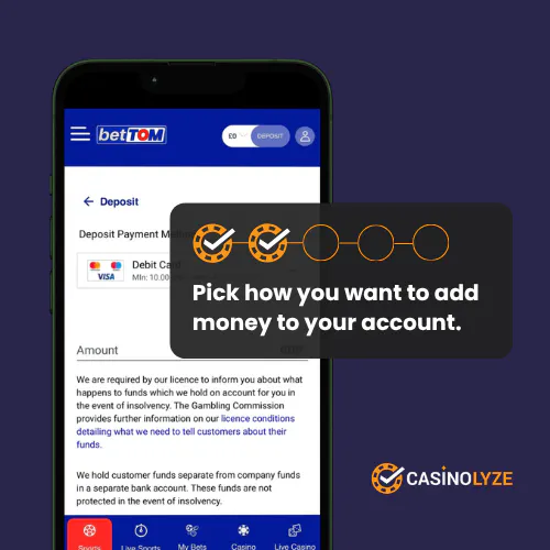 Selecting a deposit method at Bettom