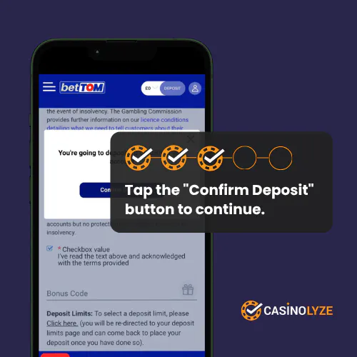 Confirming deposit at Bettom