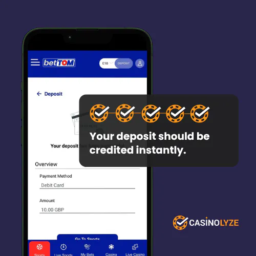 Successful deposit screen at Bettom