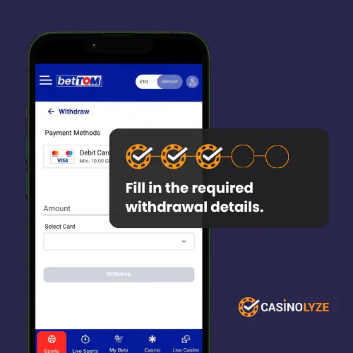 Filling in the required withdrawal details at BetTom