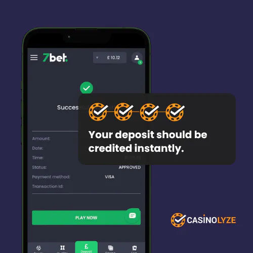 Successful 7bet deposit confirmation