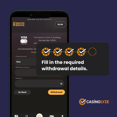 Filling the required withdrawal information at CasinoCasino