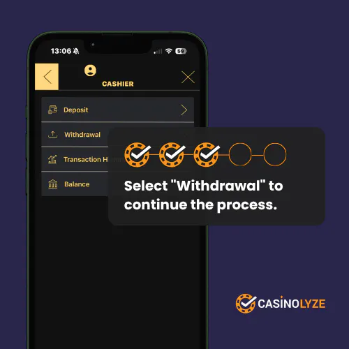 Selecting the Withdrawal section at Rialto Casino