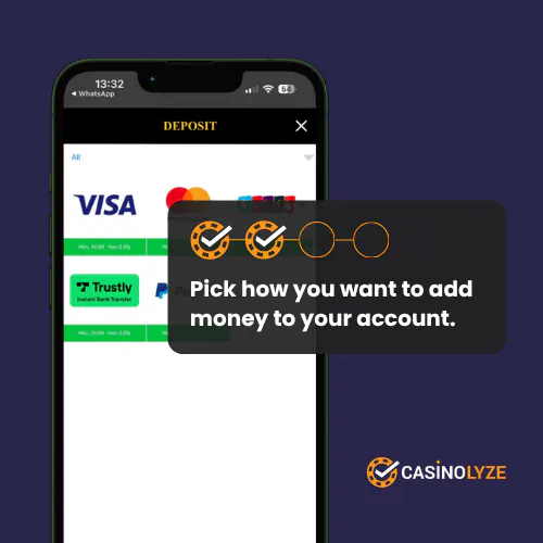 Selecting a deposit method at Mega Casino