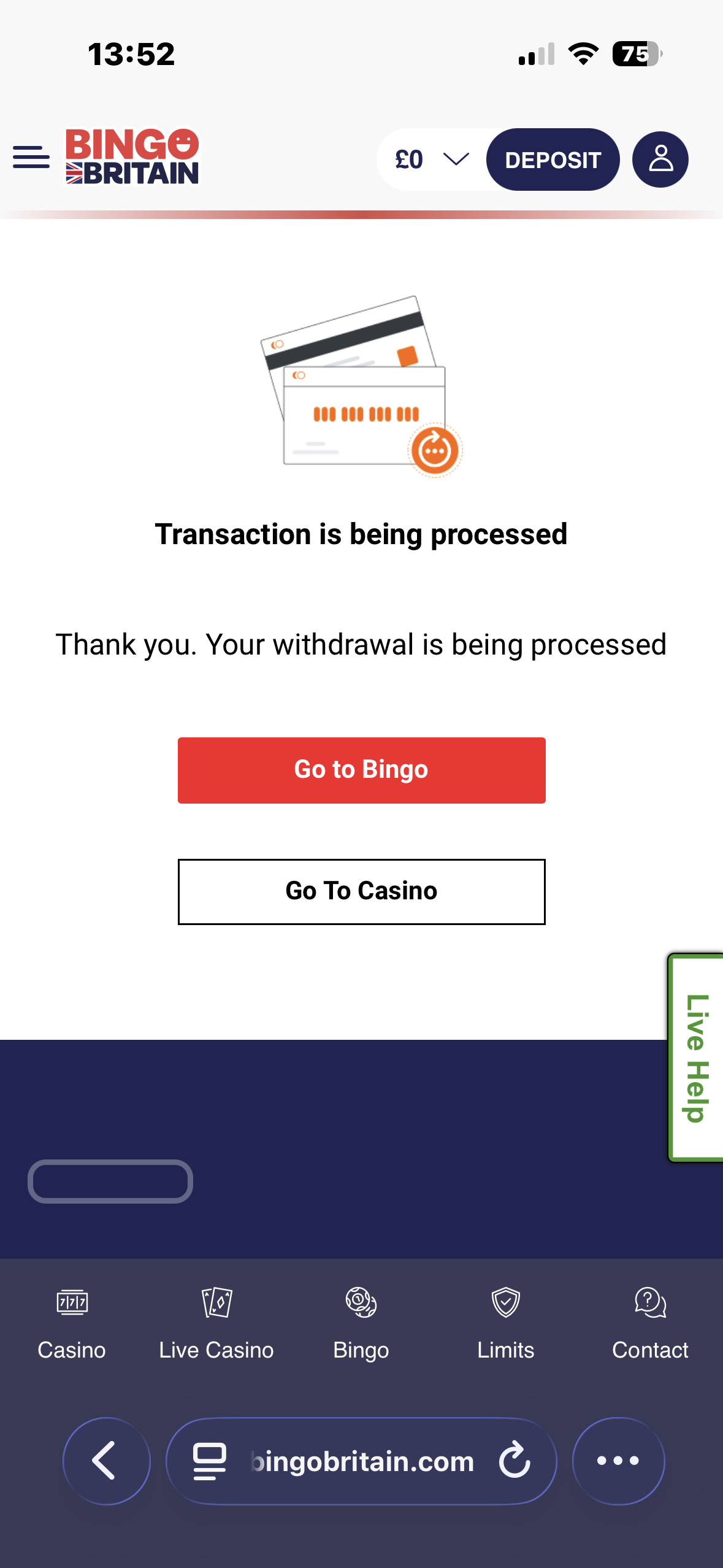 Bingo Britain Visa withdrawal test request
