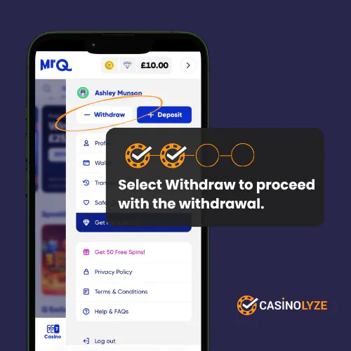 Finding the withdrawal section at MrQ