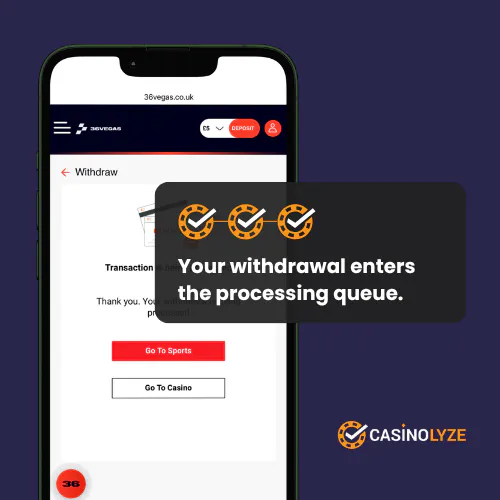 36Vegas withdrawal processing queue