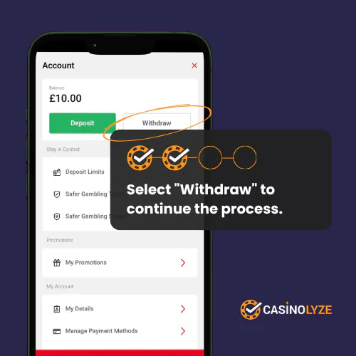 Selecting Withdraw to continue the Tote withdrawal process