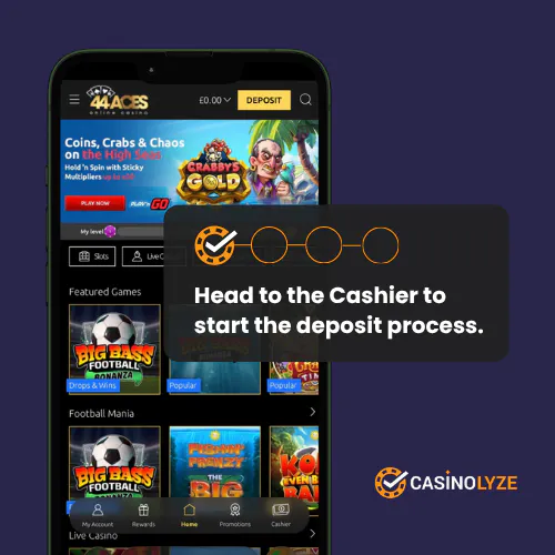 Starting the 44aces deposit process