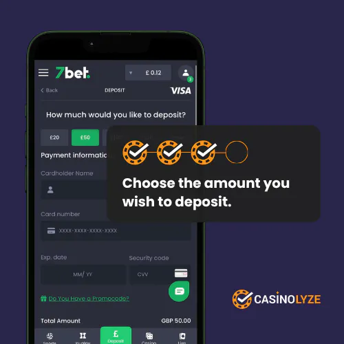 Entering the deposit details at 7bet