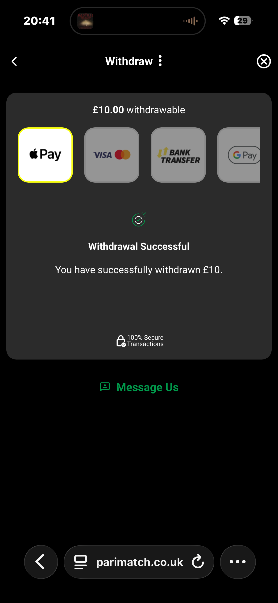 Parimatch Apple Withdraw 1
