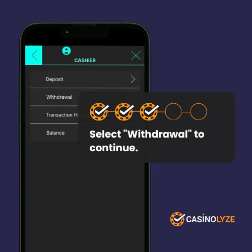 Selecting withdrawal to continue at Spin and Win
