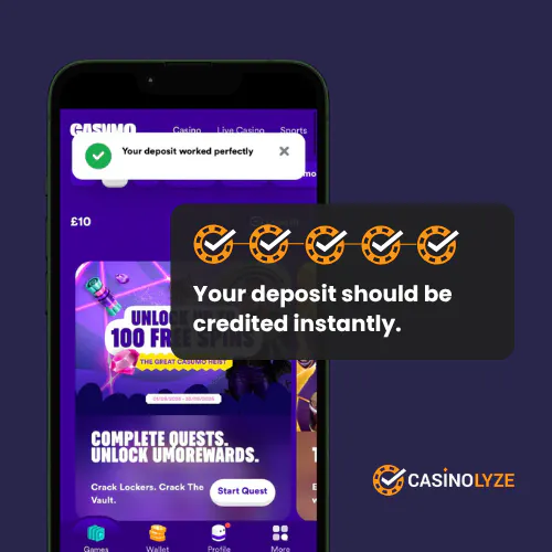 Successful deposit notification at Casumo