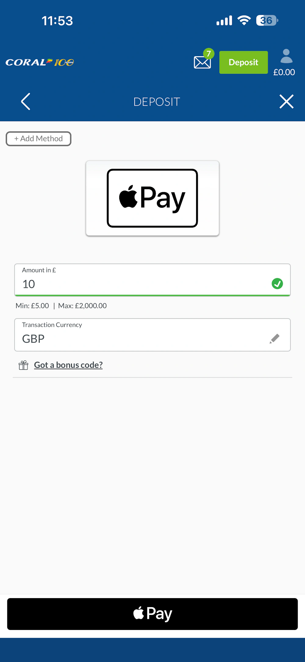 4 - Enter the amount and proceed.