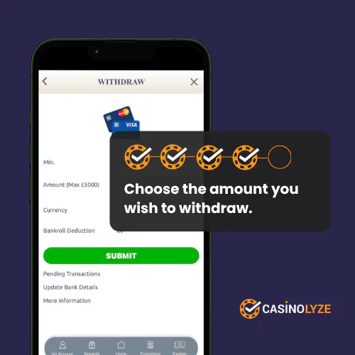 Entering the withdrawal amount at Prime Casino