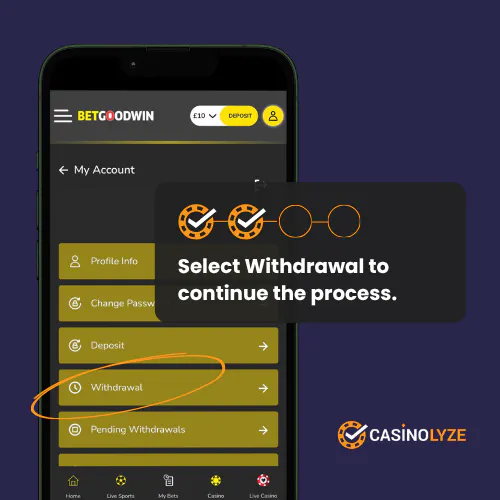 Finding the Withdrawal section in the BetGoodWin account menu