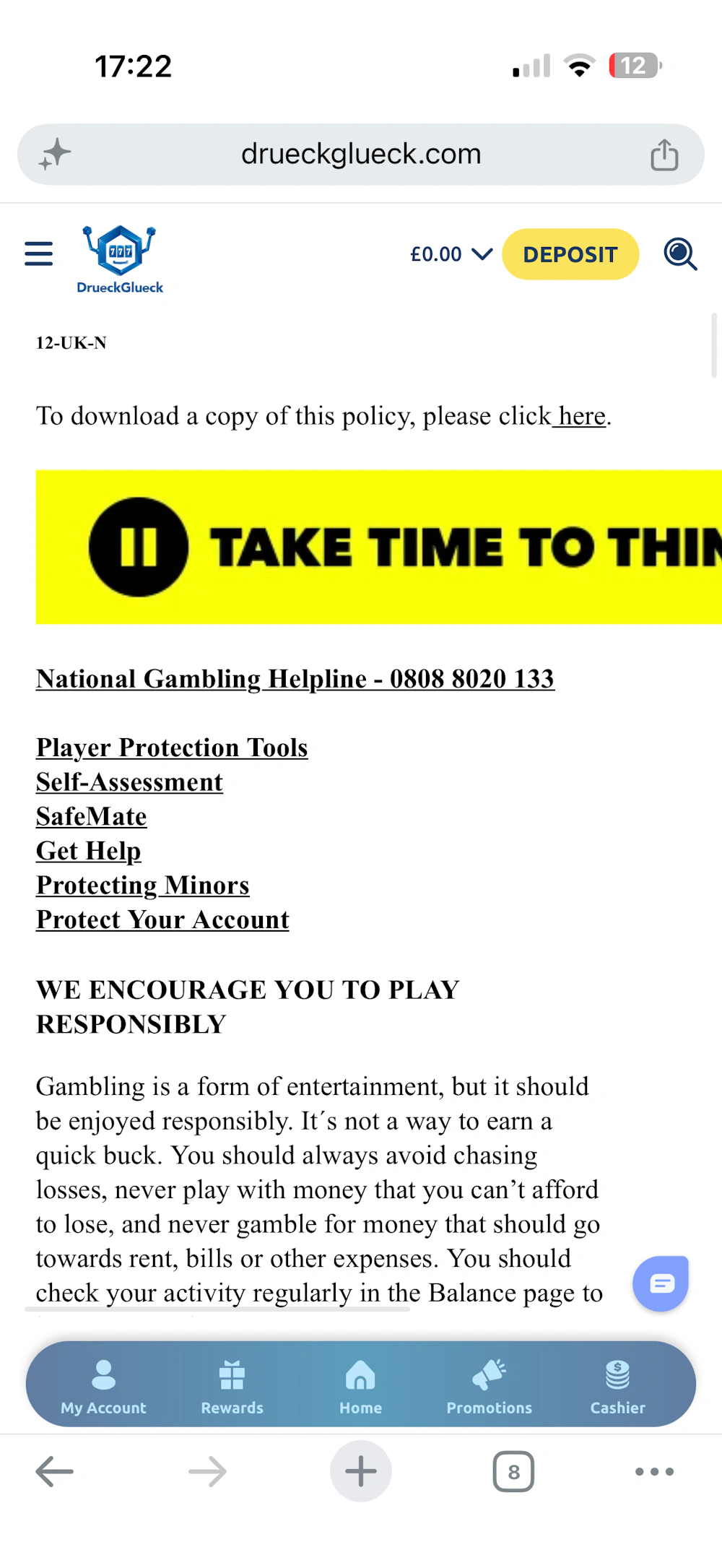 Drueckglueck responsible gambling