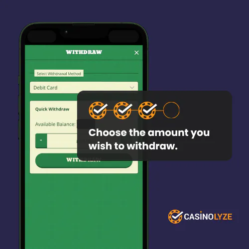 Selecting a withdrawal amount at O'Reels casino