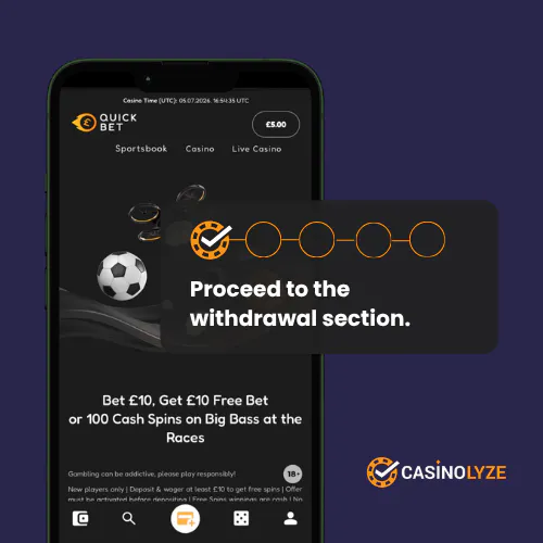 Finding the withdrawal section at Quickbet