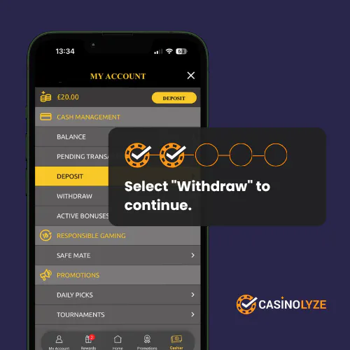Finding withdrawal section at Mega Casino