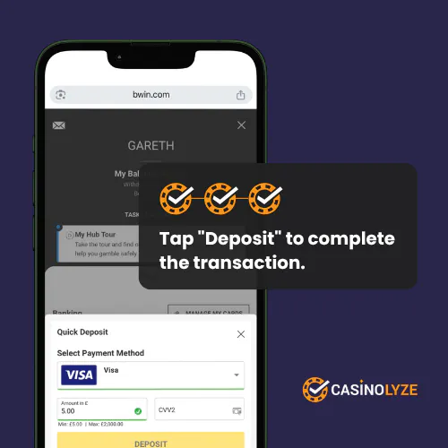 Confirming deposit at Bwin