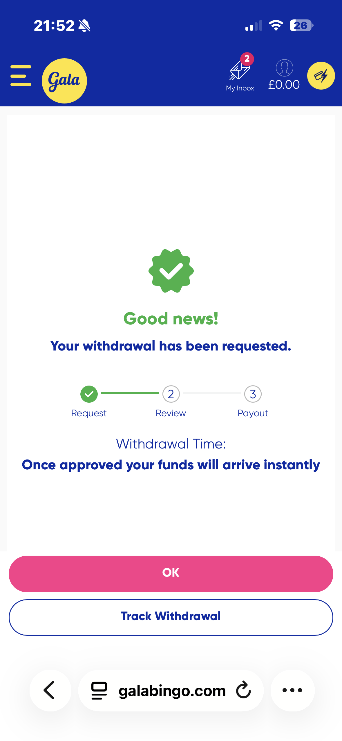 Gala Spins Withdraw Instant Bank Transfer 1